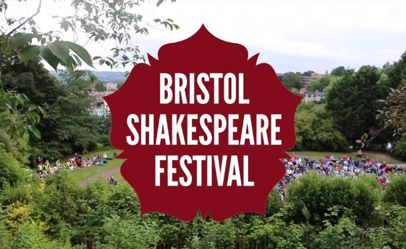 Bristol Shakespeare Festival logo over photo of an outdoor performance